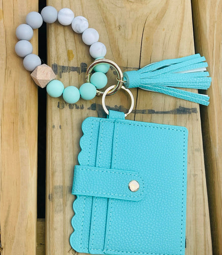 beaded wristlet keychain wallet