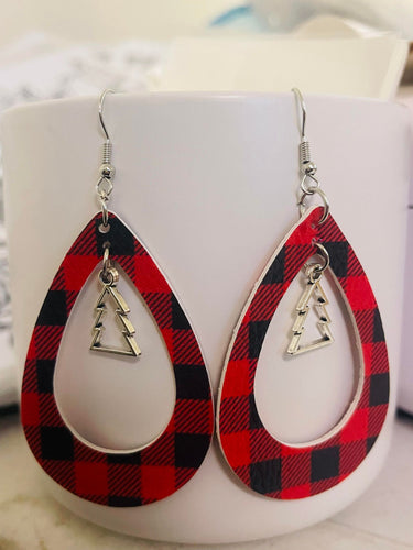 Buffalo Plaid with Tree Earring