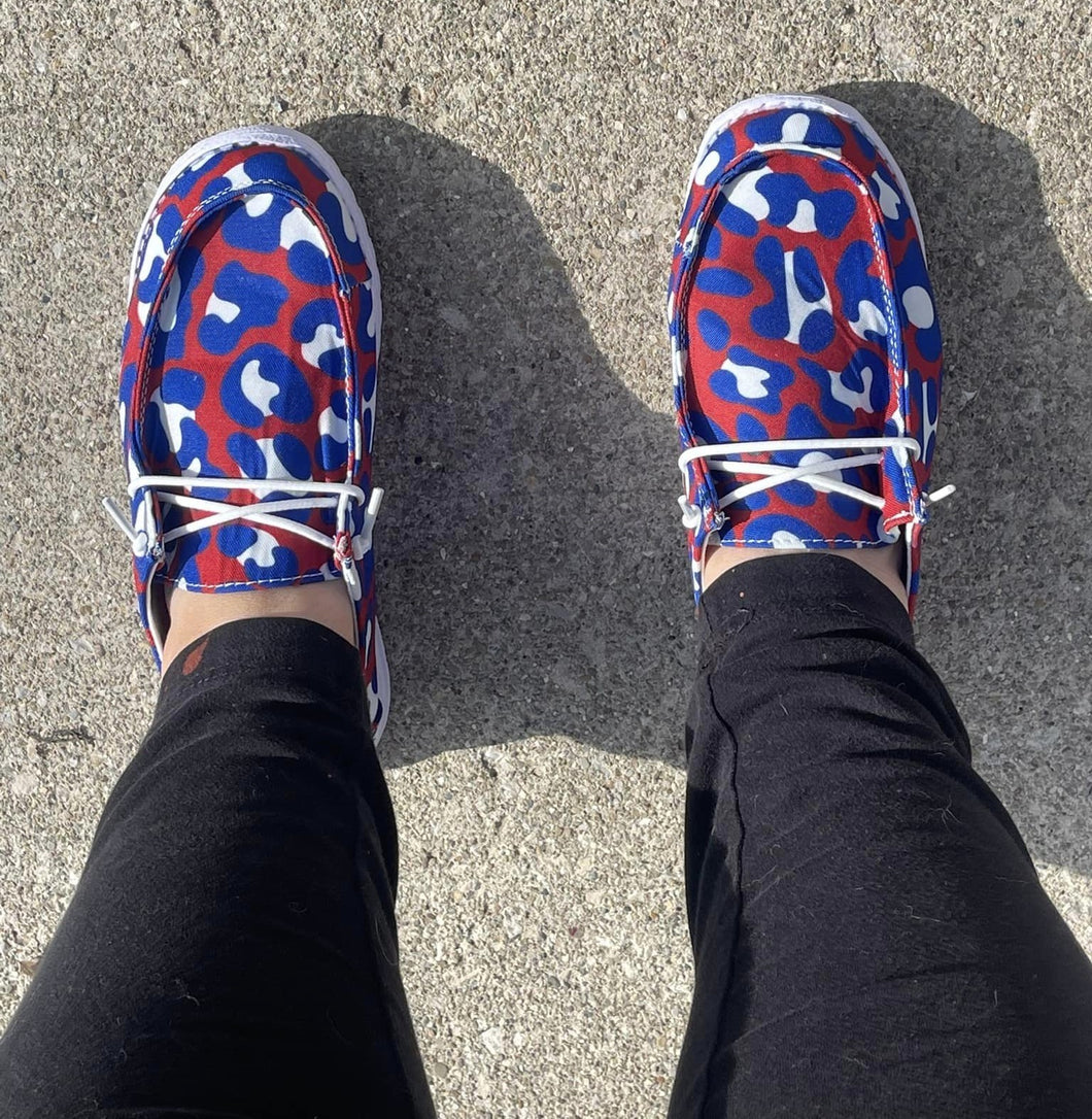 Red, White and Blue Leopard Shoes