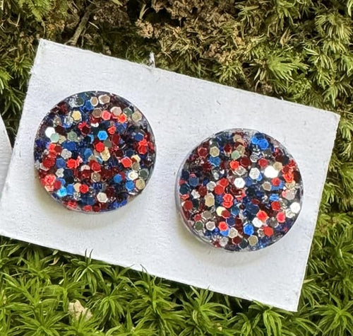 Red White and Blue Glitter Stud Earrings