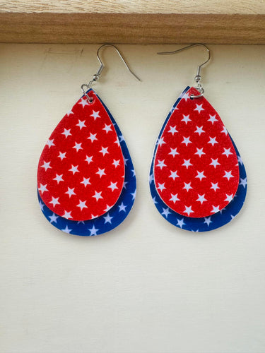 Red and Blue Star faux leather earring