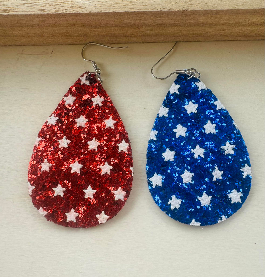 Glitter Red and Blue Star print earring