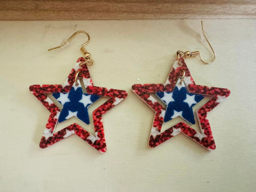 Red white and blue star acrylic earring