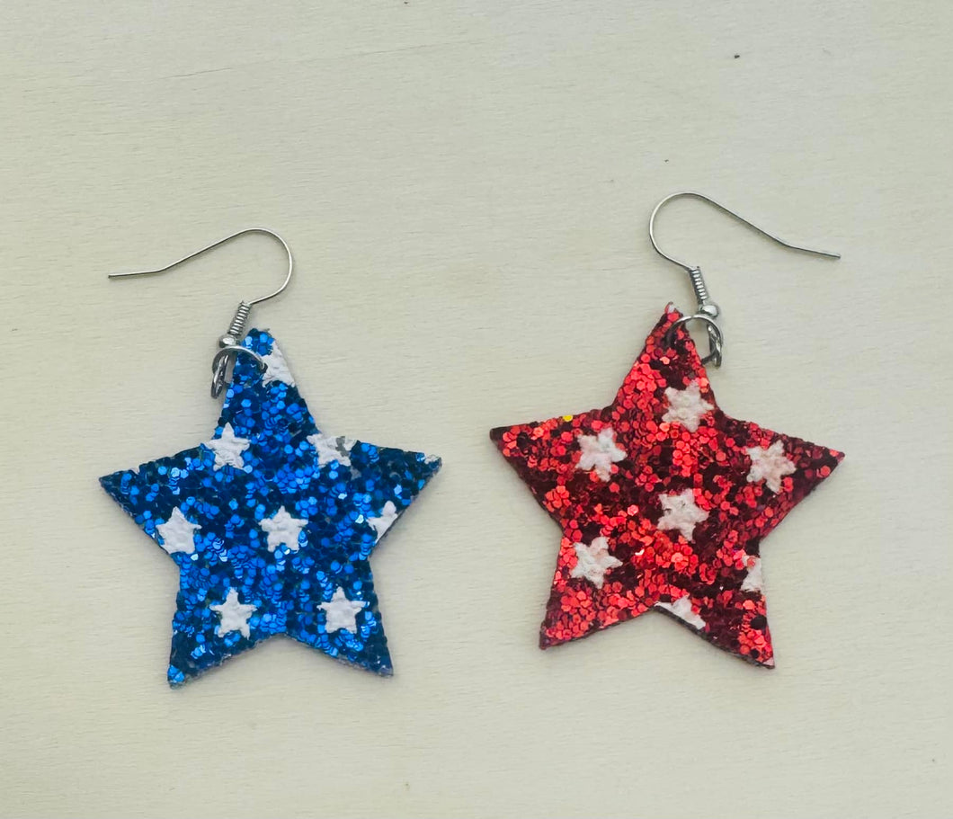 Red white and blue GLITTER Star earring