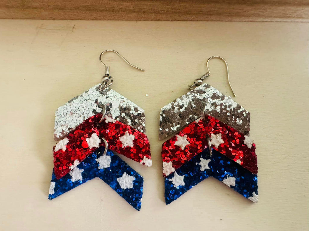 Red white and blue dangle earrings