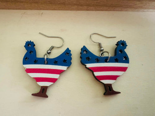 Chicken Flag Earring (wood)