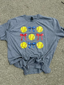 Red and Blue Bow Softball