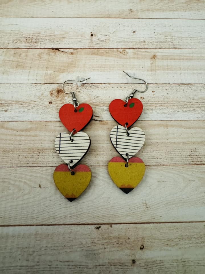 School Heart Earrings