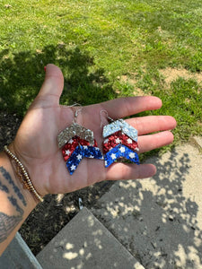 Silver red and blue earring