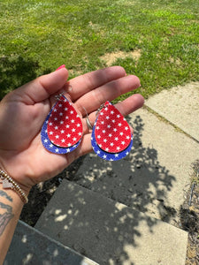 Red white and blue teardrop star earring