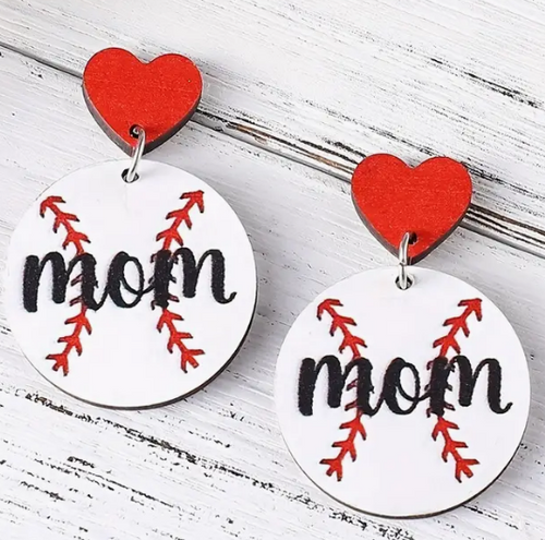 Baseball Mom heart earring