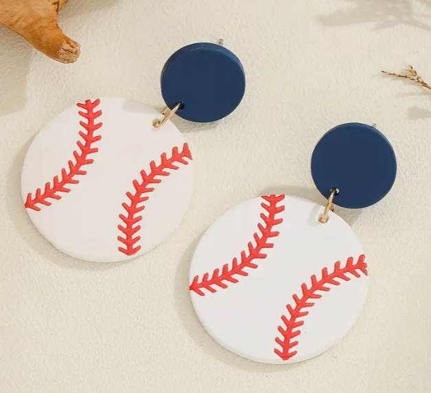 Baseball dangle with navy stud earring