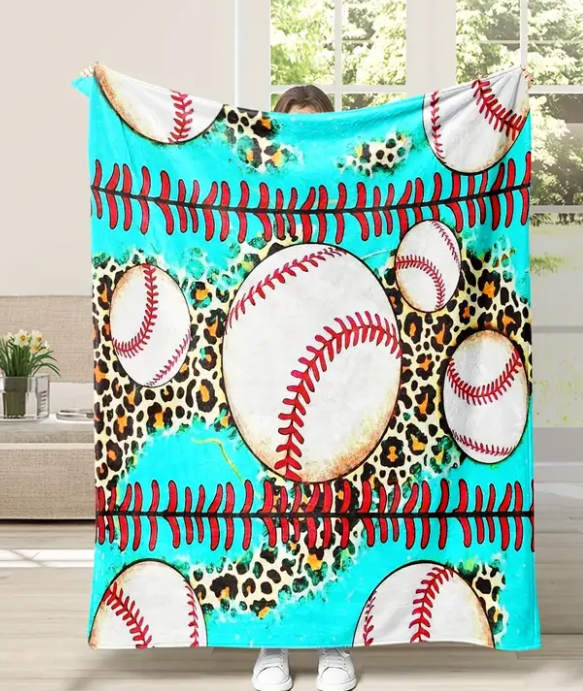 Leopard Teal Baseball Blanket