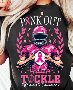 Pink out ribbon football player