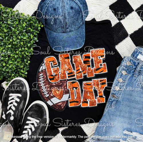 Game Day Football Tiger Stripe & Real Sequins