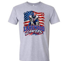 Load image into Gallery viewer, Lakewood Lancers American Flag with Player (customize with your number!)