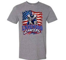 Load image into Gallery viewer, Lakewood Lancers American Flag with Player (customize with your number!)