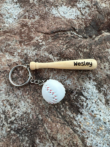 Baseball bat and ball keychain