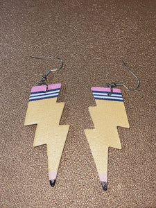 Faux leather lightning bolt Pencil Earrings