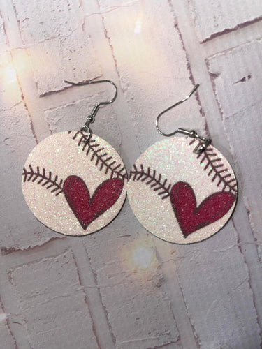 Shimmer Baseball with heart earring