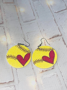 Shimmer Softball with heart earring