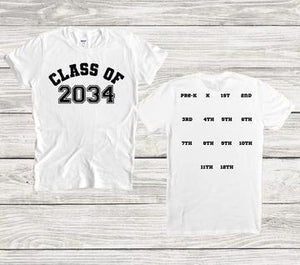 Class of 2034 OR  (hand print on back)