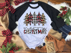 Merry Christmas Leopard plaid trees C118