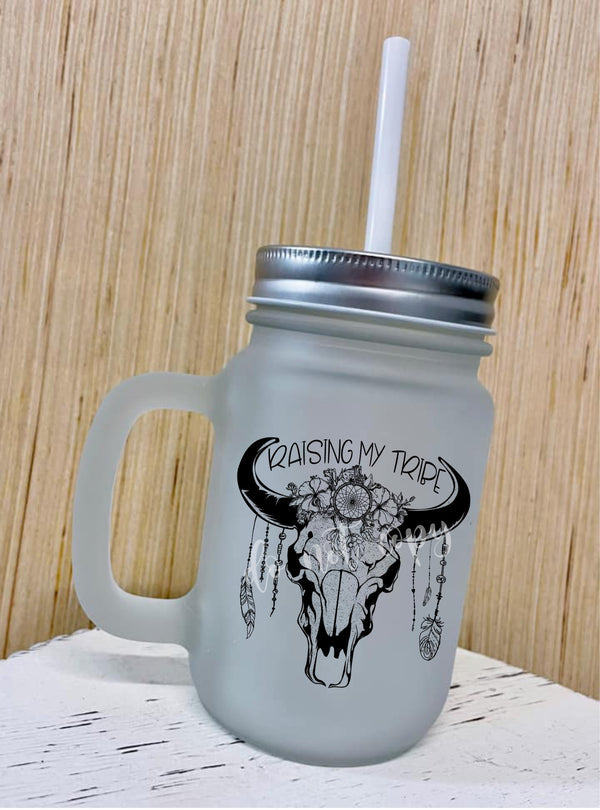 Raising My Tribe Frosted Mason Jar Mug with Straw